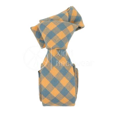 China 100% pure handmade cotton blue orange woven gingham woven high quality thin school uniform ties suppliers for sale