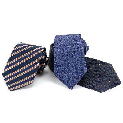 China 100% Handmade Wholesale Sales Brown Striped Custom Classic Black Polka Woven Silk Necktie Dot Seven Fold Tie Men for sale