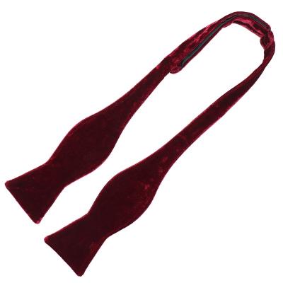 China 100% Cheap Designer Self Tie Burgundy Red Pure Velvet Handmade Solid Polyester Bow Ties For Wedding for sale