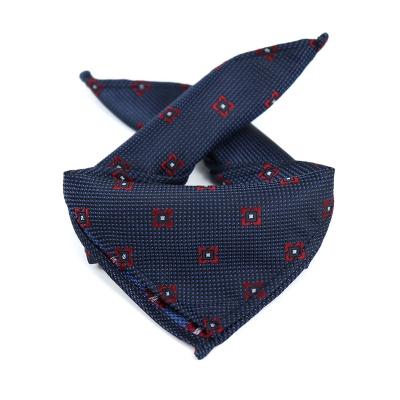 China 100% Polyester Hand Woven Geometric Crimson Geometric Floral Woven Luxury Pocket Squares Handkerchief Navy Blue Handkerchief for sale