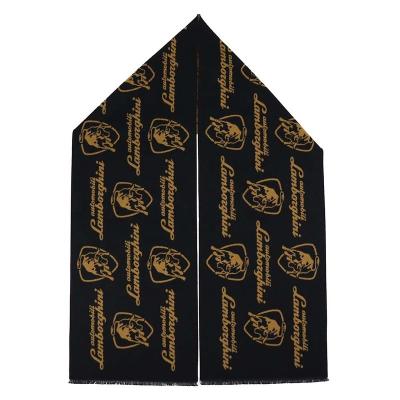 China Soft Feeling Soft Black Woven Soft Feeling Brushed Custom Letters Pattern Car Logo Scarf Printing Polyester Viscose Scarves Fashion for sale