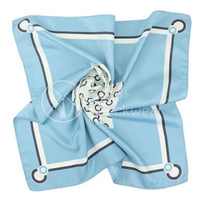 China 100% Sky Blue Handmade Window Borders Designs Polyester Cheap Scarf Logo Pattern Custom Printed Geometric Scarves For Women for sale