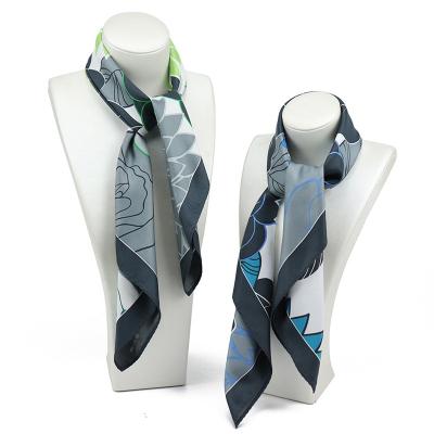 China 100% handmade fashion accessories green-blue custom printed scarves 100% handmade floral patterns scarves for women polyester for sale