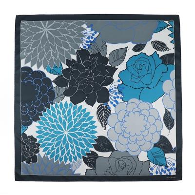 China 100% quality polyester handmade cheap screens printing pure handmade blue floral square women scarf scarves for ladies for sale