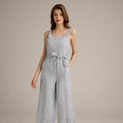 China Irregular Blue Pattern Striped Women Jumpsuit With Self Fabric Belt en venta