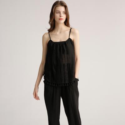 Cina Il Camisole nero delle signore sciolte Strappy nere principale il cotone di tela di 55% 45% in vendita