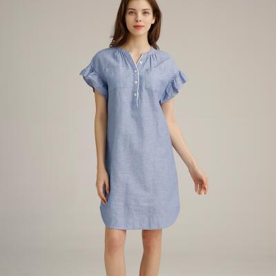 Cina Vestito di tela m. L S Summer Cotton Dresses del denim dalla manica blu solida dell'arricciamento in vendita