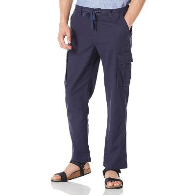 China Washable Drawstring Closure Pants 44% Linen 56% Cotton Cropped Cargo Trousers Mens for sale