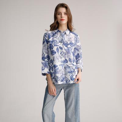 China Material de algodón casual para mujer de las camisas de lino el 45% de la blusa del cuello del punto en venta