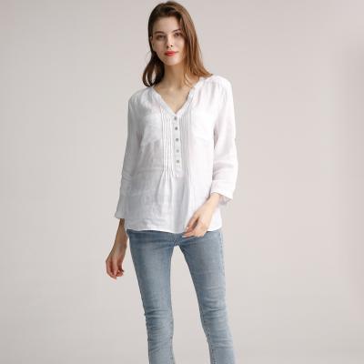 Cina Front Womens Casual Linen Shirts pieghettato 3/4 di manica Lily White Pullover Blouse in vendita