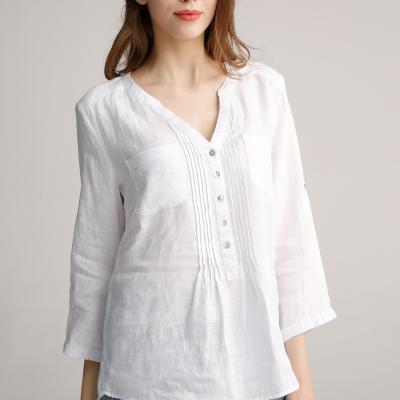 China Dames Toevallig Linnen die Losse Armbandkoker Placket Front Blouse kleden Te koop