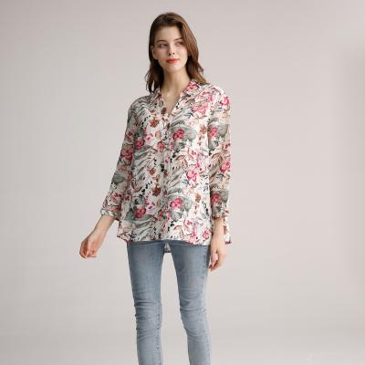 Cina Donne casuali tessute delle cime S m. L Flower Print Shirt delle signore della scollatura della camicia in vendita