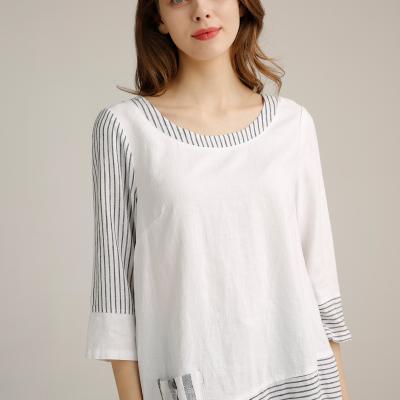 China Blusas para mujer de las blusas con mangas del tres cuartos del jersey con el paño que empalma en venta