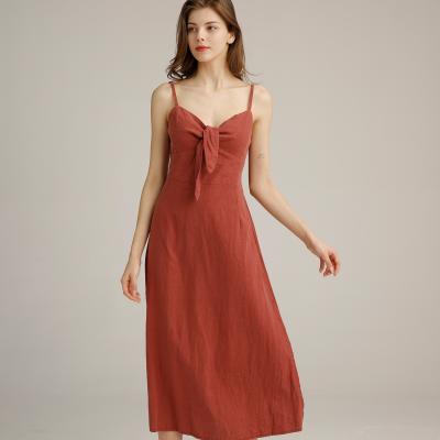 Cina Il vestito viscoso di tela Maxi Slip Dress Casual Style lungo delle donne rosse mattone in vendita