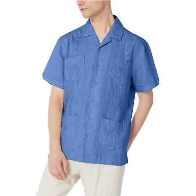 Cina Tela casuale delle camice 100% della manica degli uomini di Guayabera del cubano breve con 4 tasche in vendita