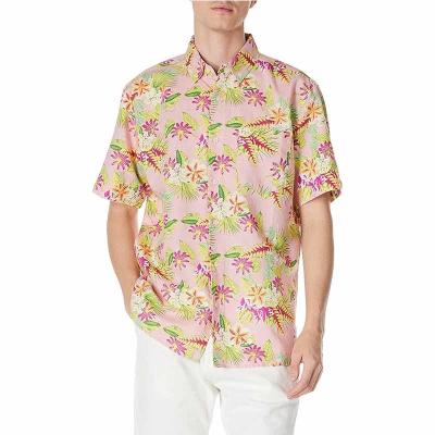 China Las camisas de manga corta casuales para hombre de la impresión floral abotonan abajo de la mezcla de algodón de lino del 52% el 48% en venta