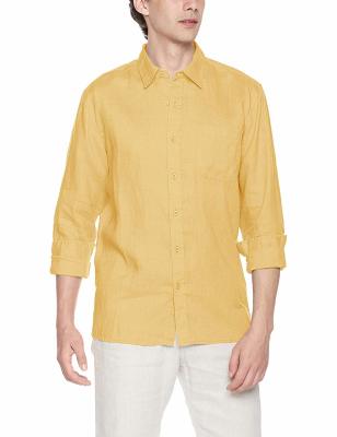 China Men'S Collared Yellow Plain Linen Shirt Lightweight Long Sleeve Shirts For Summer for sale