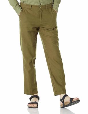 China Talla 32 casual para hombre cosechada ajustado de los pantalones de lino de la mediados de cintura 34 36 Olive Green en venta