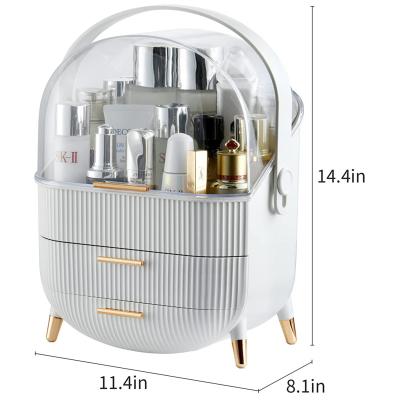 China Dustproof And Waterproof Cosmetics Makeup Storage Box Skin Care Organizers With Lid And Drawers White Vanity Organizer for sale