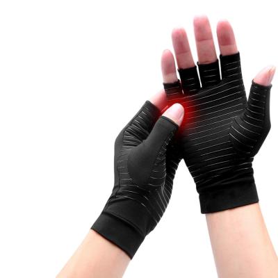 China High Quality Copper Infused Arthritis Gloves Copper Finger Compression Gloves Half High Fingerless Gloves for Joint Pain Relief for sale