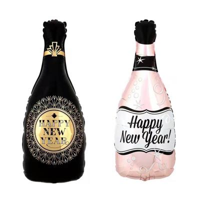 China New Design Black Happy New Year Party Foil Balloon Pink Champagne Bottle Balloons For New Year Party Decor for sale