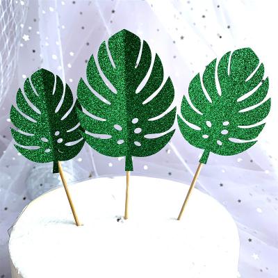 China Cake Topper Turtle Leaf Pineapple Cake Topper Glitter Green Gold Paper Cake Decorating for sale