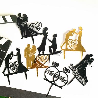 China MR&MRS Acrylic Cake Decorating Black Gold Valentine's Day Cake Topper for Wedding Party and Love for sale