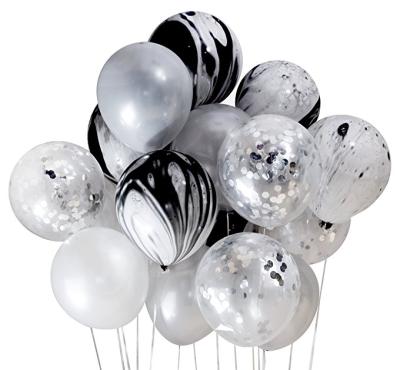 China Amazon Birthday Party Favor/Party Toy Decoration 12inch Black Marble Balloons Party Decorations With Silver Confetti Latex Balloon Set for sale