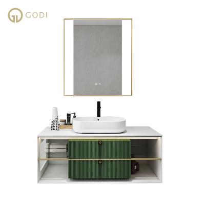 China Switzerland Designer Modern Sleek Italian Minimalist Bathroom Vanity Aesthetic Style Wall-Hung Bathroom Cabinet for sale