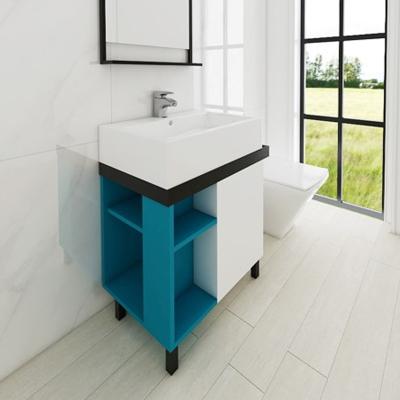 China Simple Design Economical Modern Floor Standing Melamine Laminated Plywood Bathroom Vanity With Ceramic Top for sale