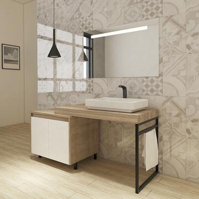 China Modern Simple Design Melamine Laminated Plywood Floor Standing Bathroom Vanity Cabinet With LED Light for sale