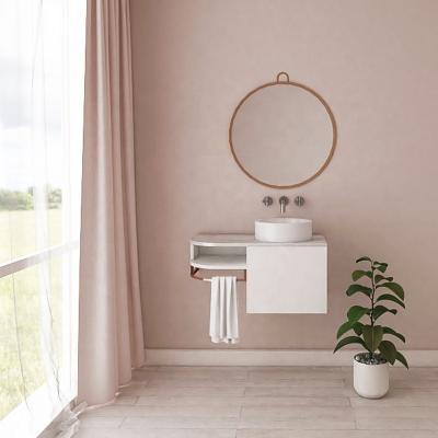 China Foshan factory supply modern simple design bathroom vanity wall-hung cabinet with round mirror for bathroom for sale