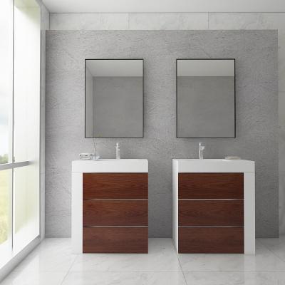 China Factory Supply Modern Direct Floor Standing Melamine Laminated Plywood Bathroom Vanity Cabinet With Quartz Top for sale