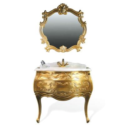 China Classic Style Bathroom Solid Wood Luxury Vanity With Whole Gold Leaf XZ-02 for sale