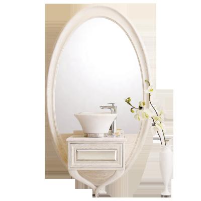 China Stylish Design Bathroom Sink Solid Wood Vessel Sink Vanity With Oval Shape Mirror H-23 for sale