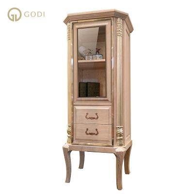 China Victorian Classic Design Bathroom Solid Wood Glass Side Cabinet for sale