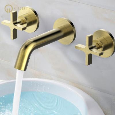 China Pull Out Factory High Quality GODI Jet Basin Faucet Wall Mounted Bathroom Basin Mixer Taps 3 Holes Water Basin Faucet Mixer Taps for sale