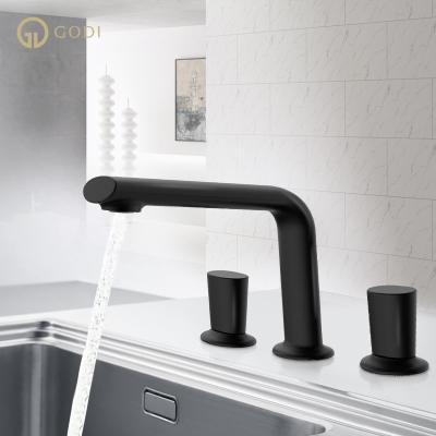 China Pull Out GODI Spray Wholesales Bathroom Black Faucets Gold Faucets Basin Taps 3 Hole Basin Mixer Tap Faucet for sale