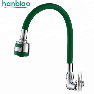 China Pull Out Single Cold Body Wall Mounted Simple Cold Cross Handle Zinc Spray Style Flexible Hose Kitchen Faucet Pull Out Kitchen Faucet for sale