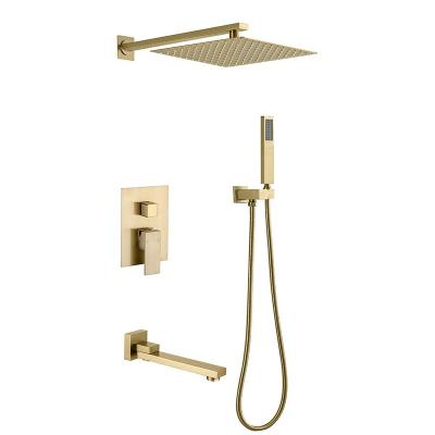 China Without Slide Bar Factory Direct Luxury Gold Bathroom In-Wall Brass Shower Mixer Set Waterfall Shower Rainfall Shower System for sale