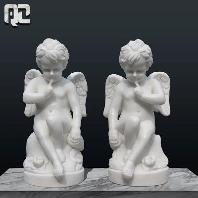 China EUROPEAN Natural Belle Home Decor Cupid Angel Statue White Marble Children Fish Sculpture for sale