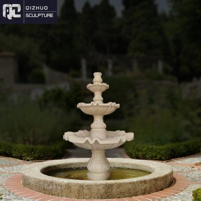 China Outdoor Decoration Garden Decor Customized Large Size Modern Hand Carving Natural Stone 3 Tier Beige Marble Water Fountain for sale