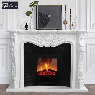 China Modern French Indoor Natural Stone Style Mental Surround Decoration Customized White Marble Fireplace for sale