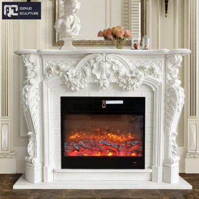 China EUROPEAN Wholesale Indoor Modern Freestanding Fireplace Decorative Hand Carved White Marble Fireplace Mantel for sale