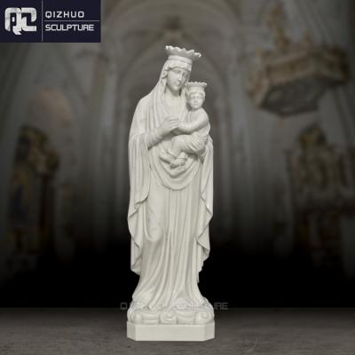 China Religious White Marble Virgin Mary European High Polished Decoration Outdoor Life Size Stone Statue With Baby Jesus Sculpture for sale