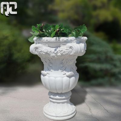 China Outdoor Decorative Marble Garden Durable Marble Planter Large Natural Stone Flower Pots for sale