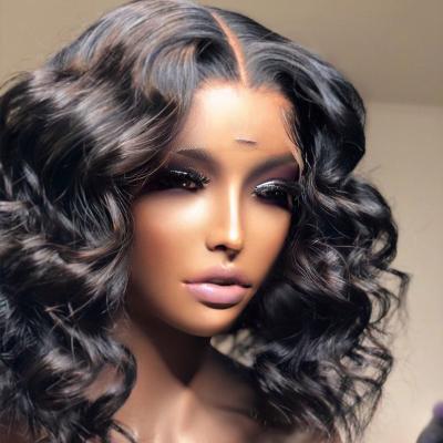 China Preplucked Deep Wave Deep Wave Swiss Lace Short Full Lace Wigs Virgin Human Hair for sale