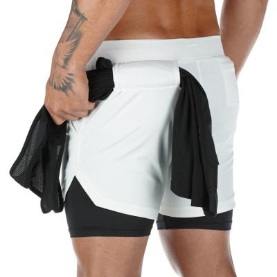 Cina Hot Selling Anti-Wrinkle Summer Fitness Gym Shorts Men Pockets Fake Two Piece Gym Sweat Men's Sports Shorts in vendita