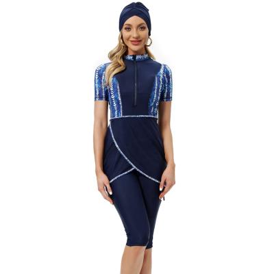 Chine 2022 NEW CULTURE Muslim Women's Breathable Muslim Swimsuit Burkini Short Swimwear With Front Zip+Bra Protection à vendre