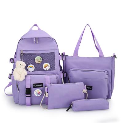 China With New 2021 USB Purple Waterproof Four Backpacks Set Girls School Bags for sale